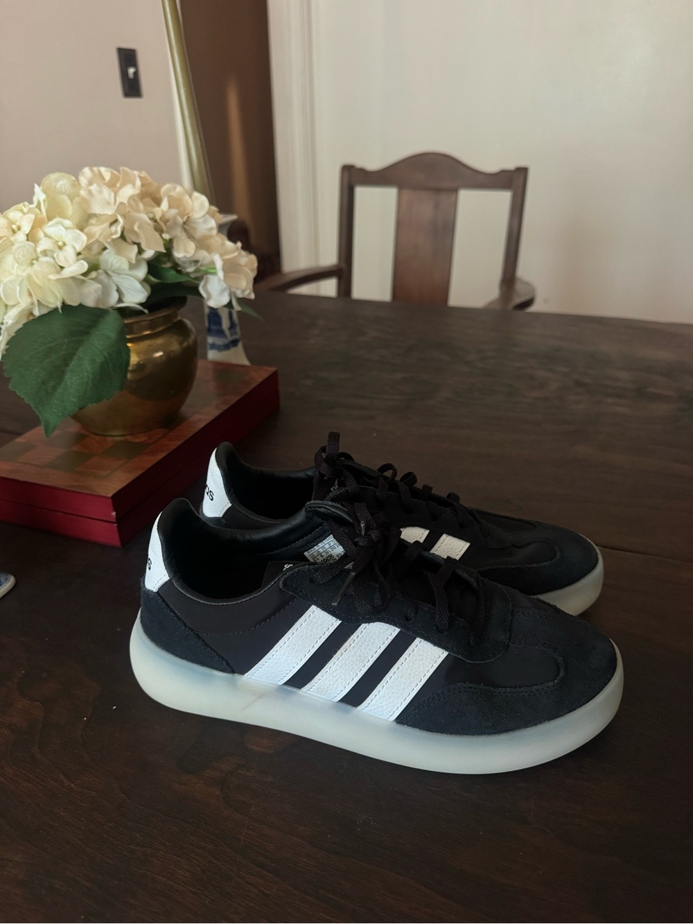 adidas Black Low-Top Sneakers with White Three Stripes